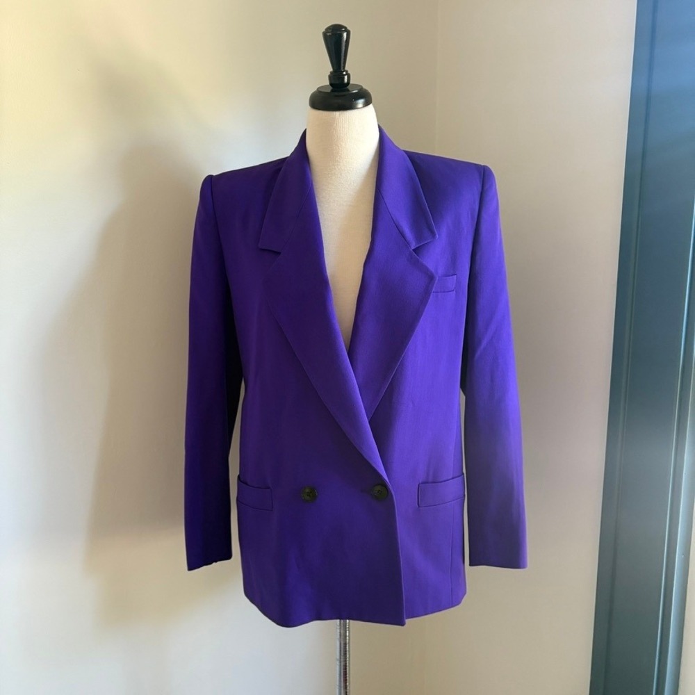 Christian Dior The Suit 1980's Purple Suit Skirt Set Wool Size 8 Purple Power - Picture 2 of 16